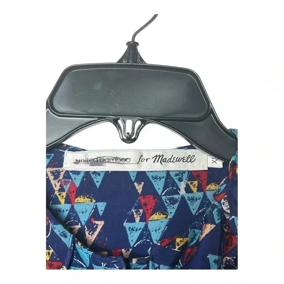 1616. UNITED BAMBOO‎ X MADEWELL 100% SILK FLORAL MOTIF DAMASK BATIK BLUE TOP XSM - Picture 6 of 10